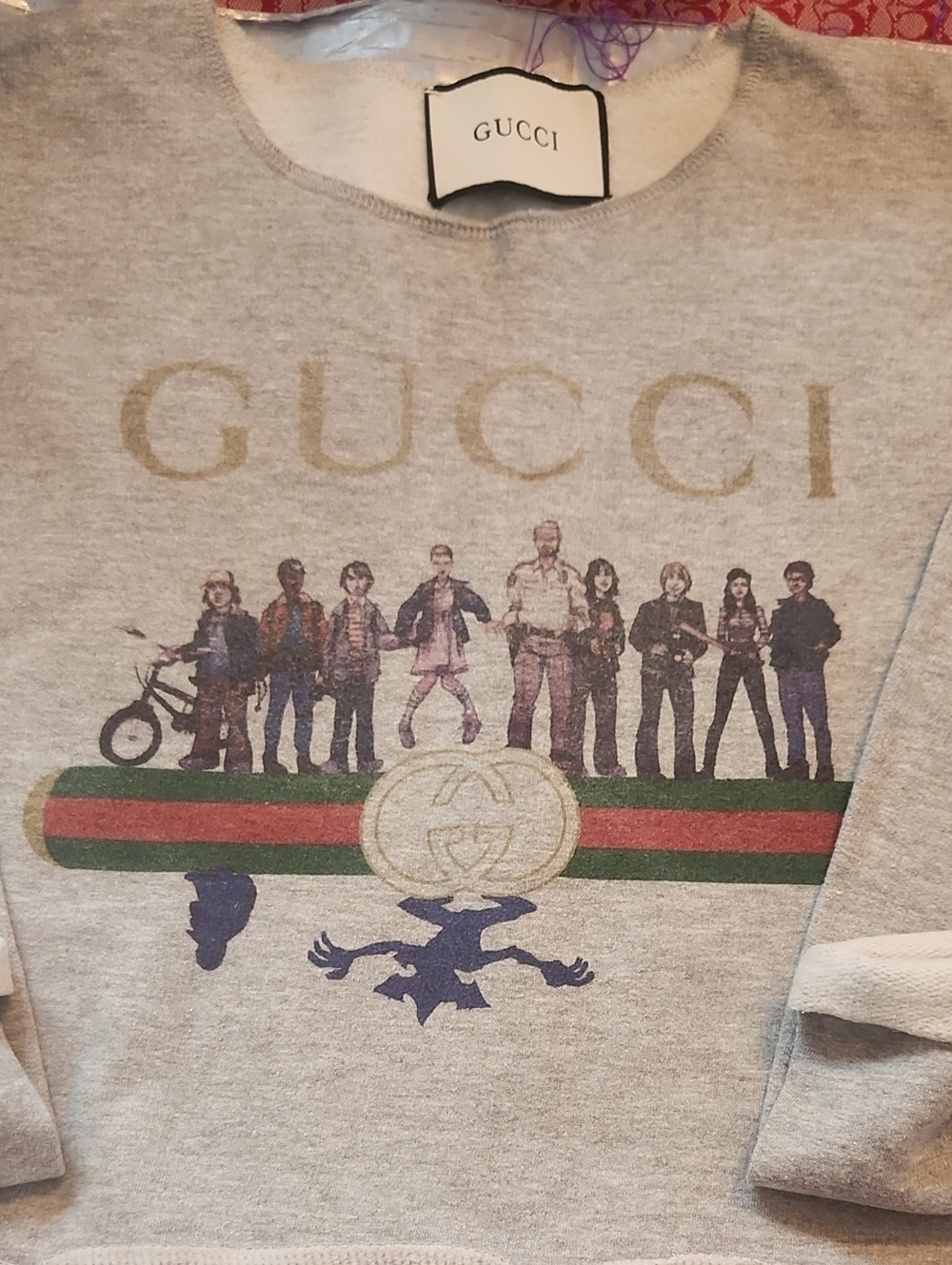 Gucci Womans Light Gray Logo Stripe Graphic Sweatshirt - Picture 1 of 12